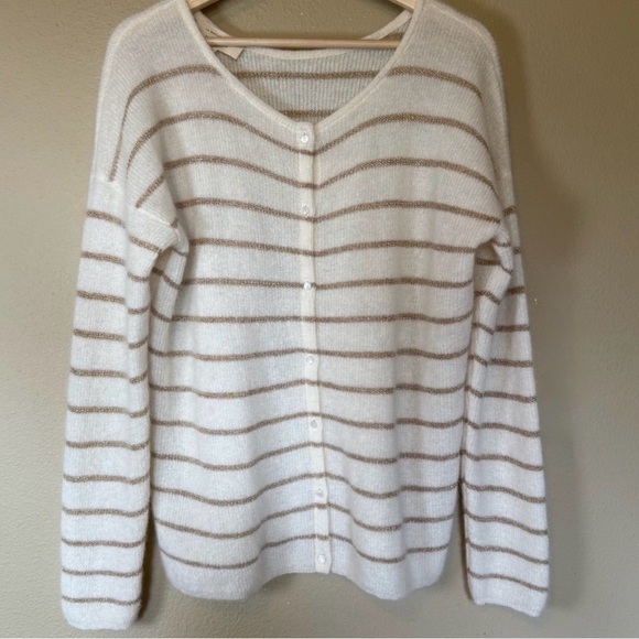 Sezane Sweaters - Sezane Womens Cream Gold Striped Gaspard Cardigan Size XL